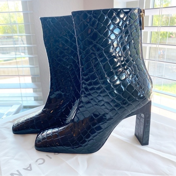 GOOD AMERICAN Black Croc Embossed Square Heel Boots NEW - Picture 6 of 10